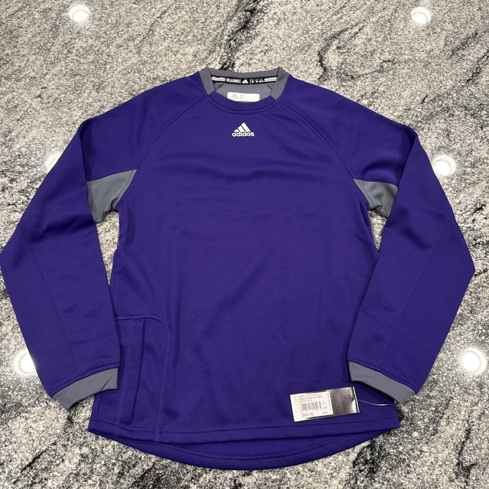 Adidas Dugout Fleece Shirt Mens XS Sweatshirt Purple & Gray Long Sleeve New #132